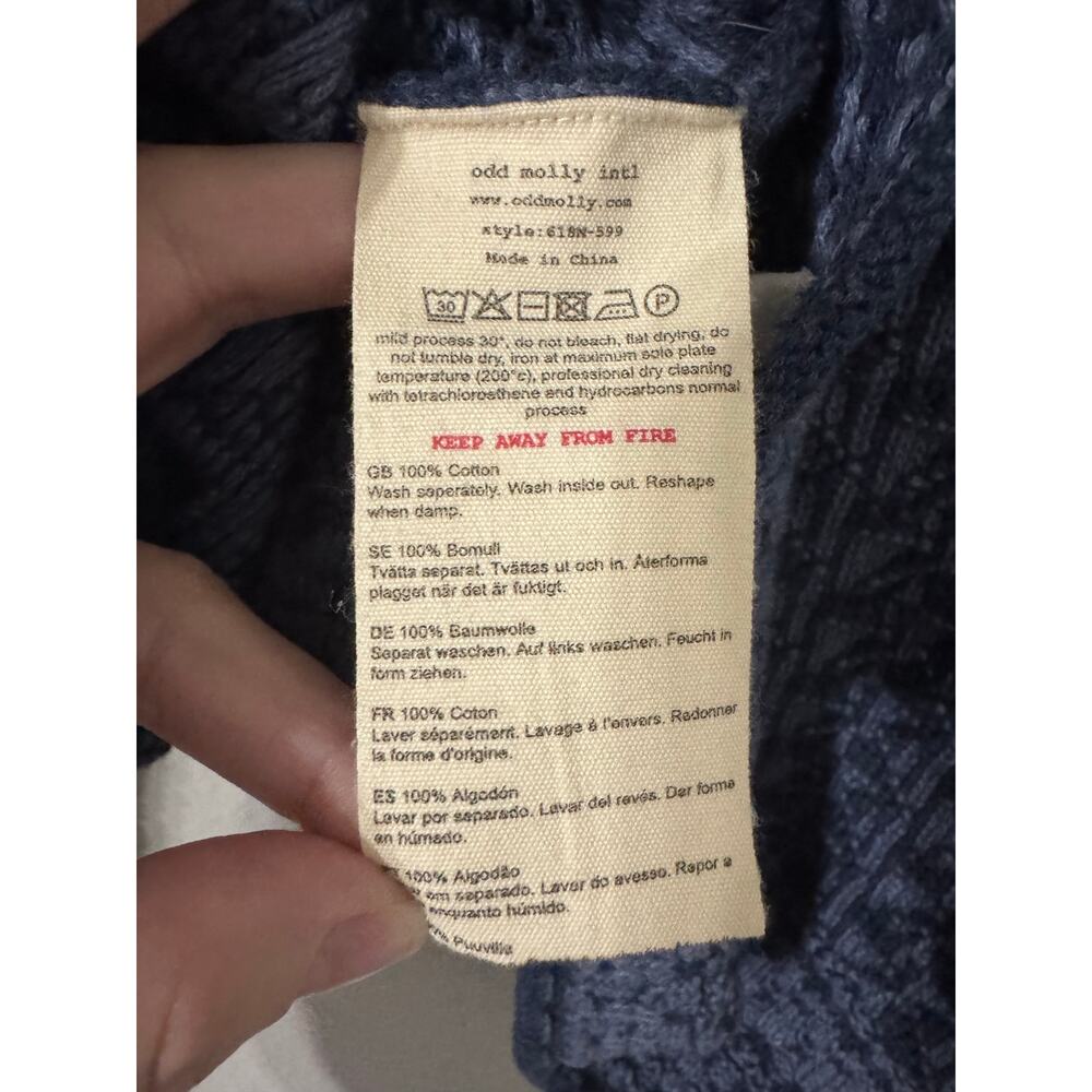 Odd Molly Blue V-Neck Snap Front Knit Cardigan Size 1 US Small/ 6 - Picture 5 of 10